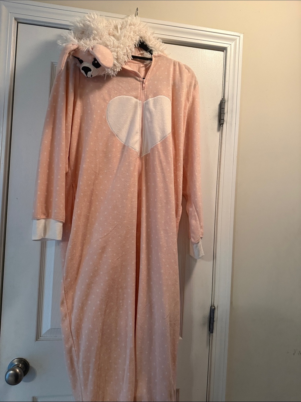 Xhilaration Peach Plush Heart Adult Pajama Onesie with Hood